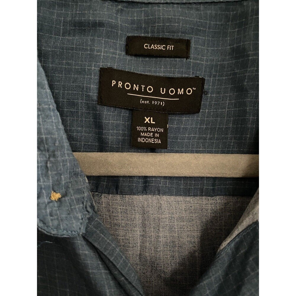 Pronto‎ Uomo Button Up Shirt Mens XL Large Blue Tropical Hawaiian Short Sleeve - Picture 5 of 11